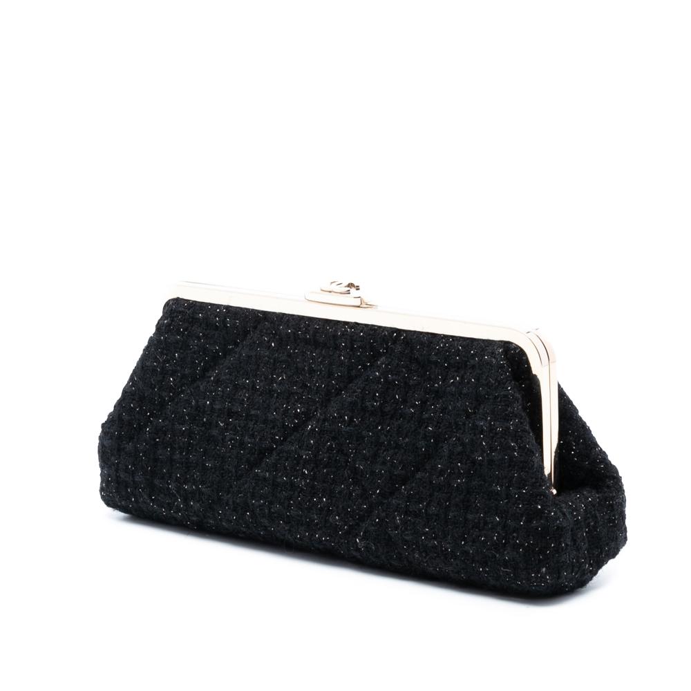 Chanel AB Chanel Black Tweed Fabric Quilted Kisslock Clutch Italy