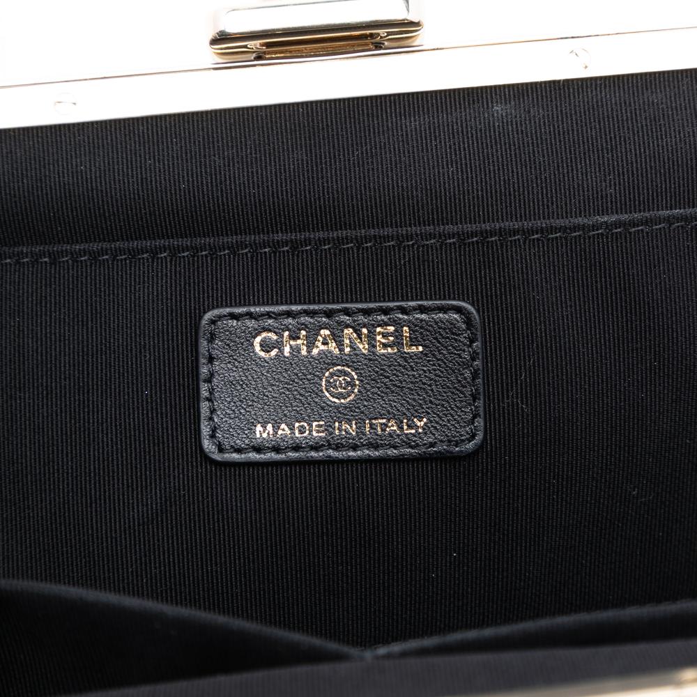 Chanel AB Chanel Black Tweed Fabric Quilted Kisslock Clutch Italy