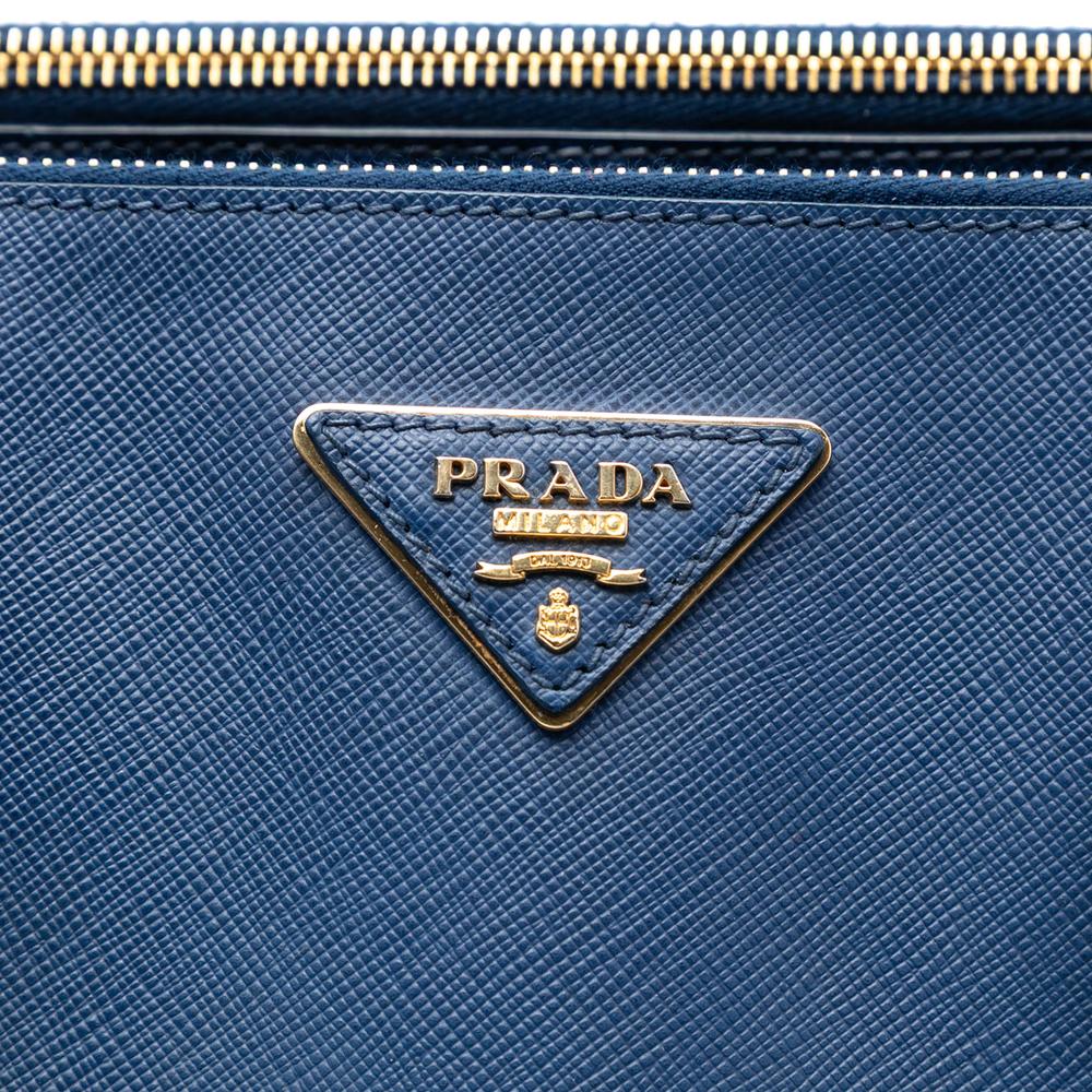 Prada B Prada Blue Saffiano Leather Extra Large Lux Galleria Double Zip Tote Italy