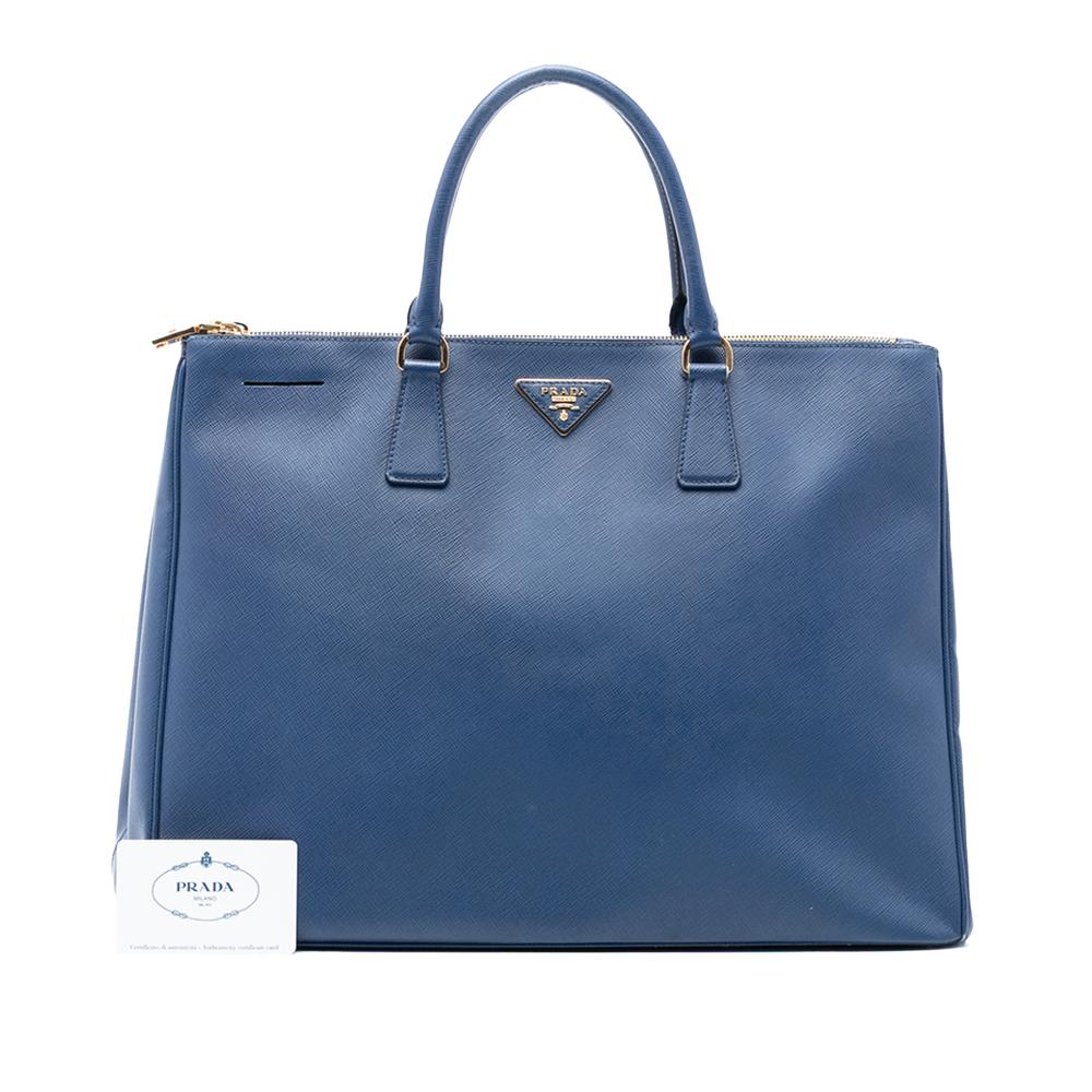 Prada B Prada Blue Saffiano Leather Extra Large Lux Galleria Double Zip Tote Italy