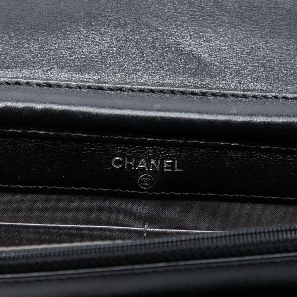 Chanel B Chanel Black Lambskin Leather Leather Studded Lambskin CC Wallet on Chain Italy