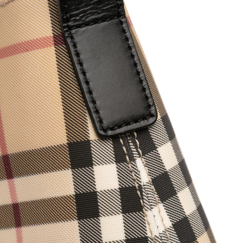 Burberry B Burberry Brown Beige Coated Canvas Fabric House Check Shoulder Bag Italy