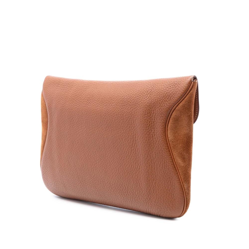 Hermès AB Hermès Brown Suede Leather Doblis and Swift Clemence Virevolte Clutch 35 France