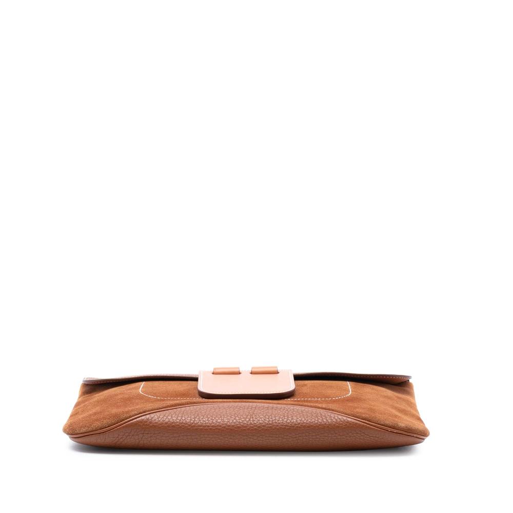 Hermès AB Hermès Brown Suede Leather Doblis and Swift Clemence Virevolte Clutch 35 France