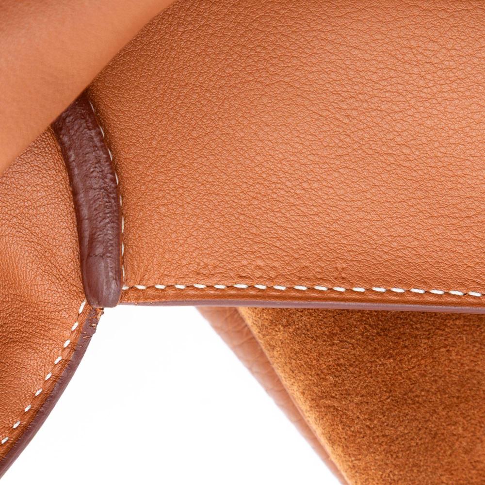 Hermès AB Hermès Brown Suede Leather Doblis and Swift Clemence Virevolte Clutch 35 France