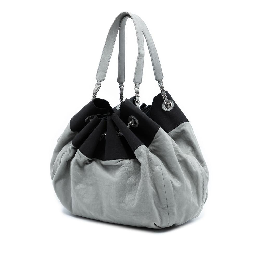 Chanel AB Chanel Gray Pomice with Black Lambskin Leather Leather Lambskin Stretch Spirit Cabas Tote Italy