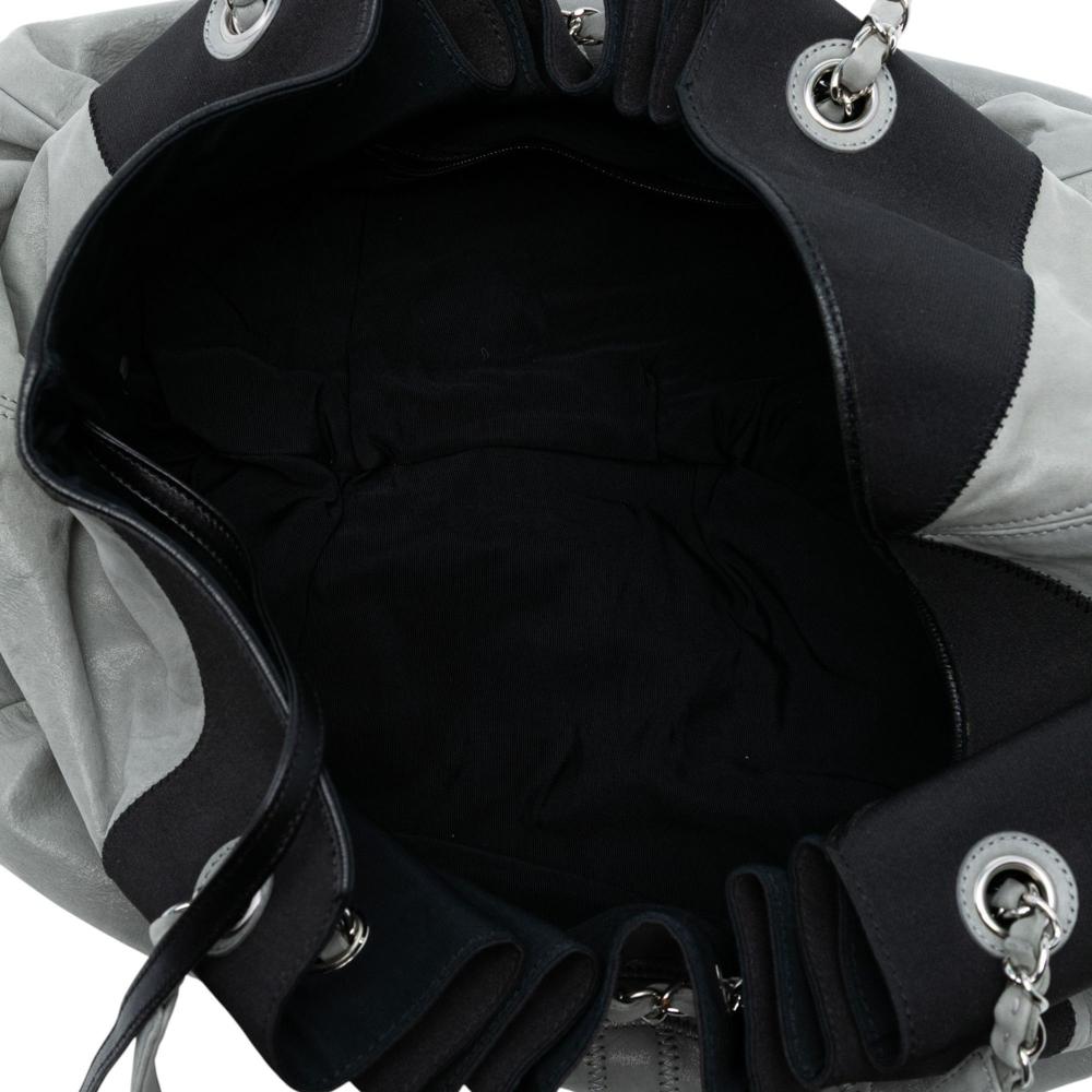 Chanel AB Chanel Gray Pomice with Black Lambskin Leather Leather Lambskin Stretch Spirit Cabas Tote Italy