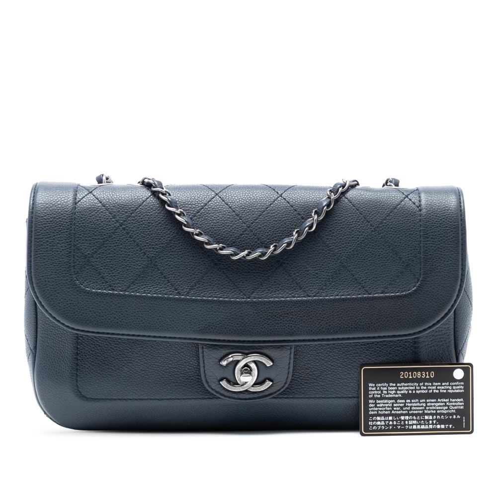 Chanel AB Chanel Blue Navy Caviar Leather Leather CC Diamond Stitch Caviar Flap France