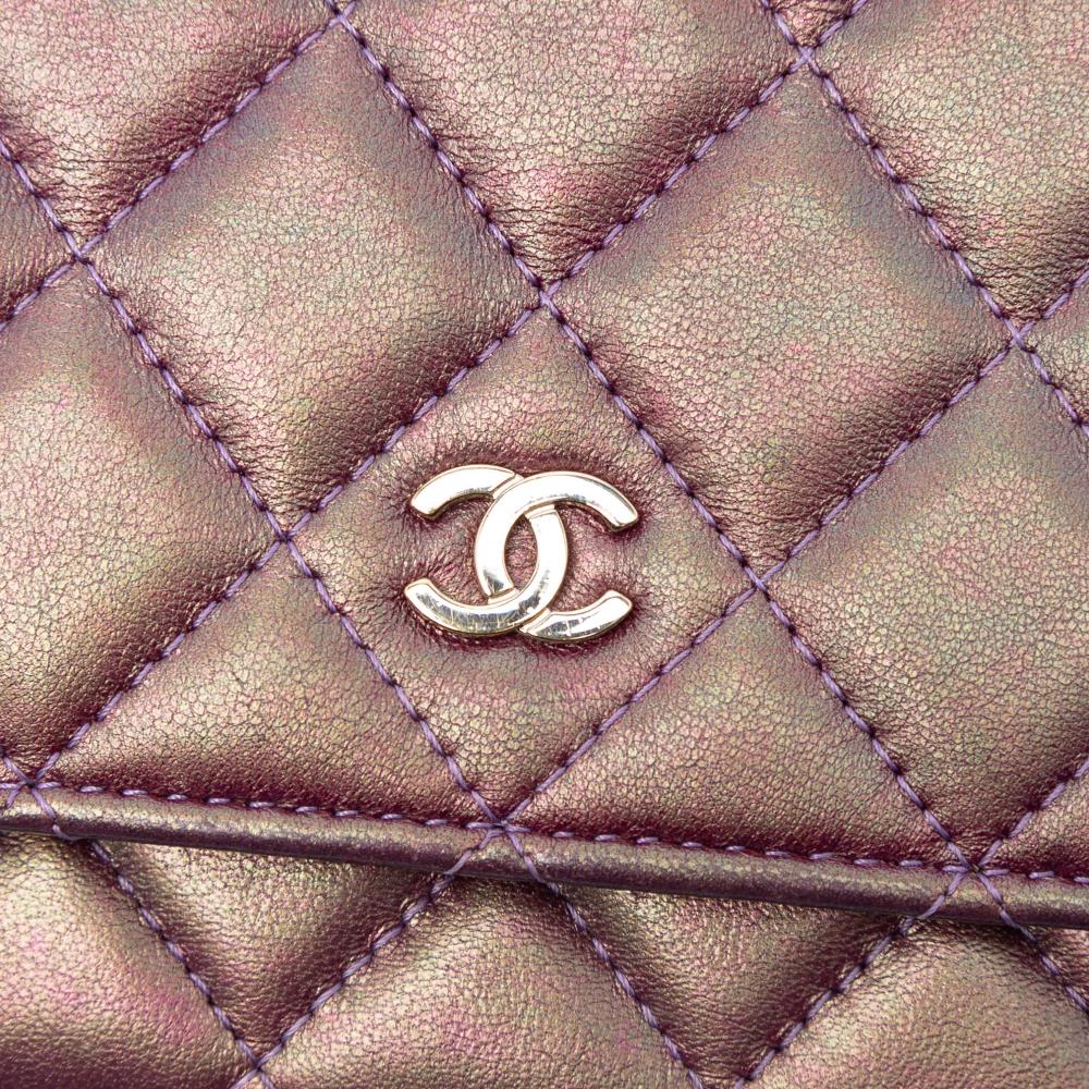 Chanel B Chanel Purple Lambskin Leather Leather CC Quilted Iridescent Lambskin Wallet on Chain Italy