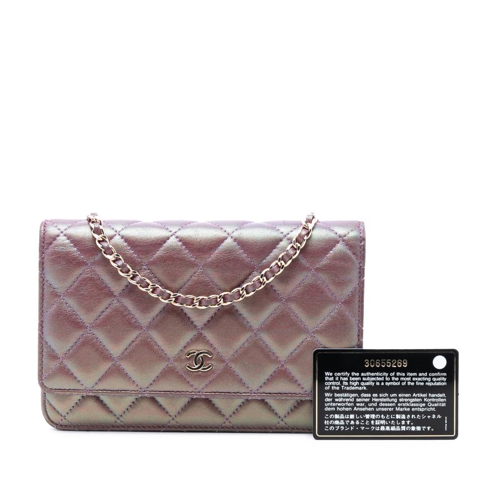 Chanel B Chanel Purple Lambskin Leather Leather CC Quilted Iridescent Lambskin Wallet on Chain Italy