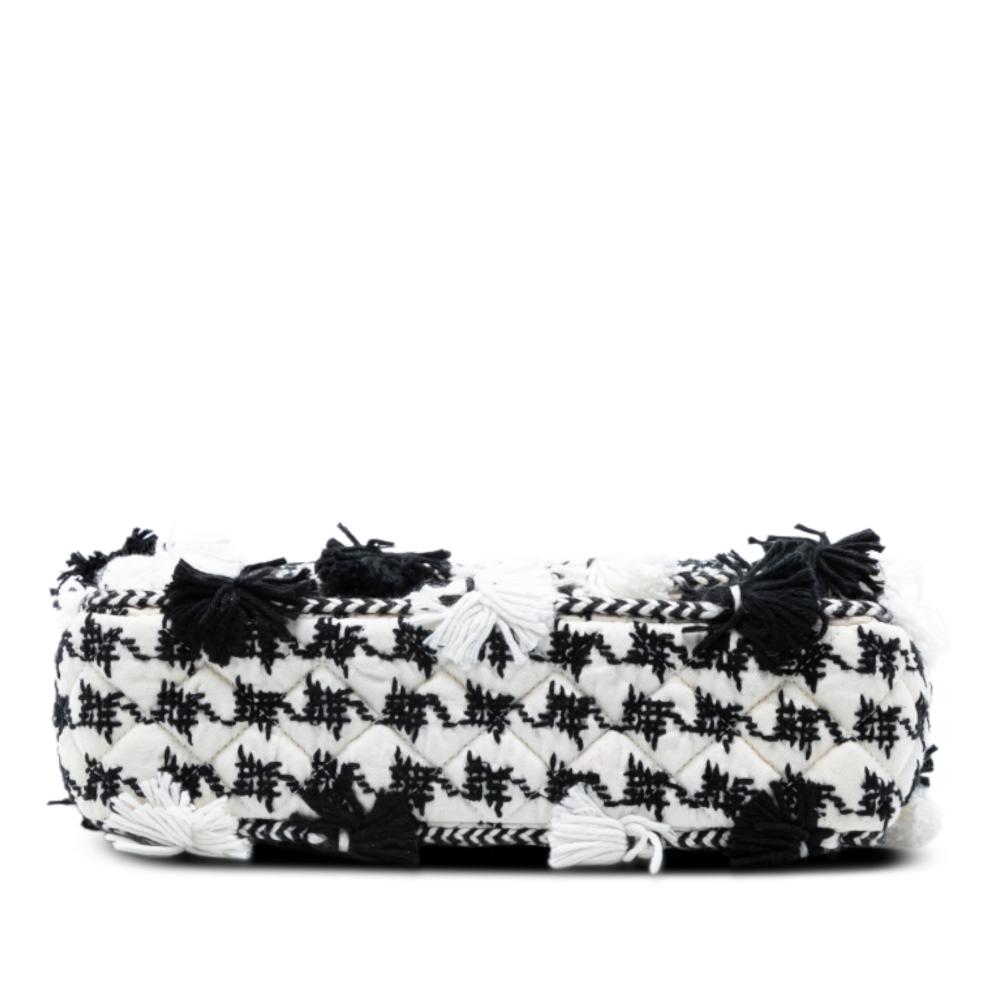 Chanel AB Chanel White with Black Canvas Fabric Medium Classic Embroidered Double Flap France