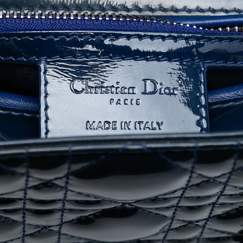 Christian Dior B Dior Blue Navy Patent Leather Leather Medium Patent Cannage Lady Dior Italy