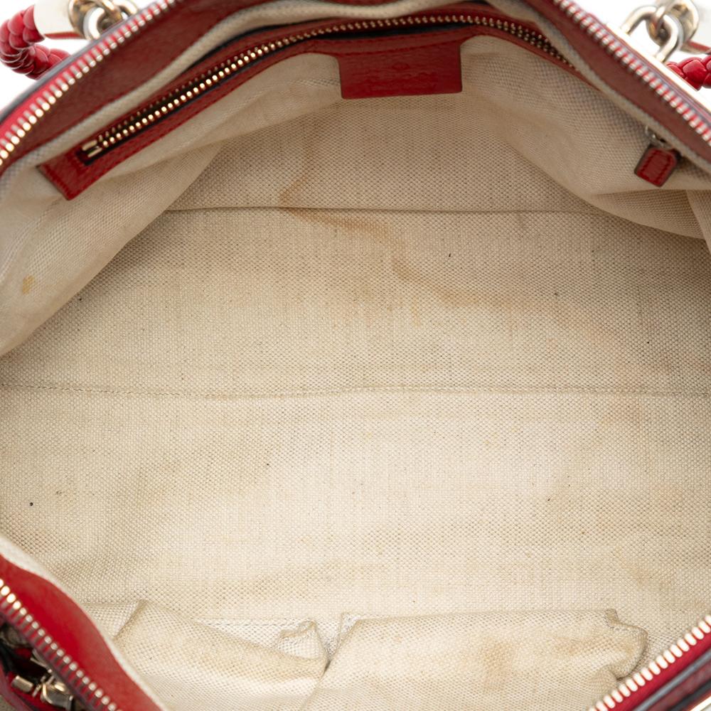 Gucci B Gucci Brown Beige Canvas Fabric GG Bella Satchel Italy