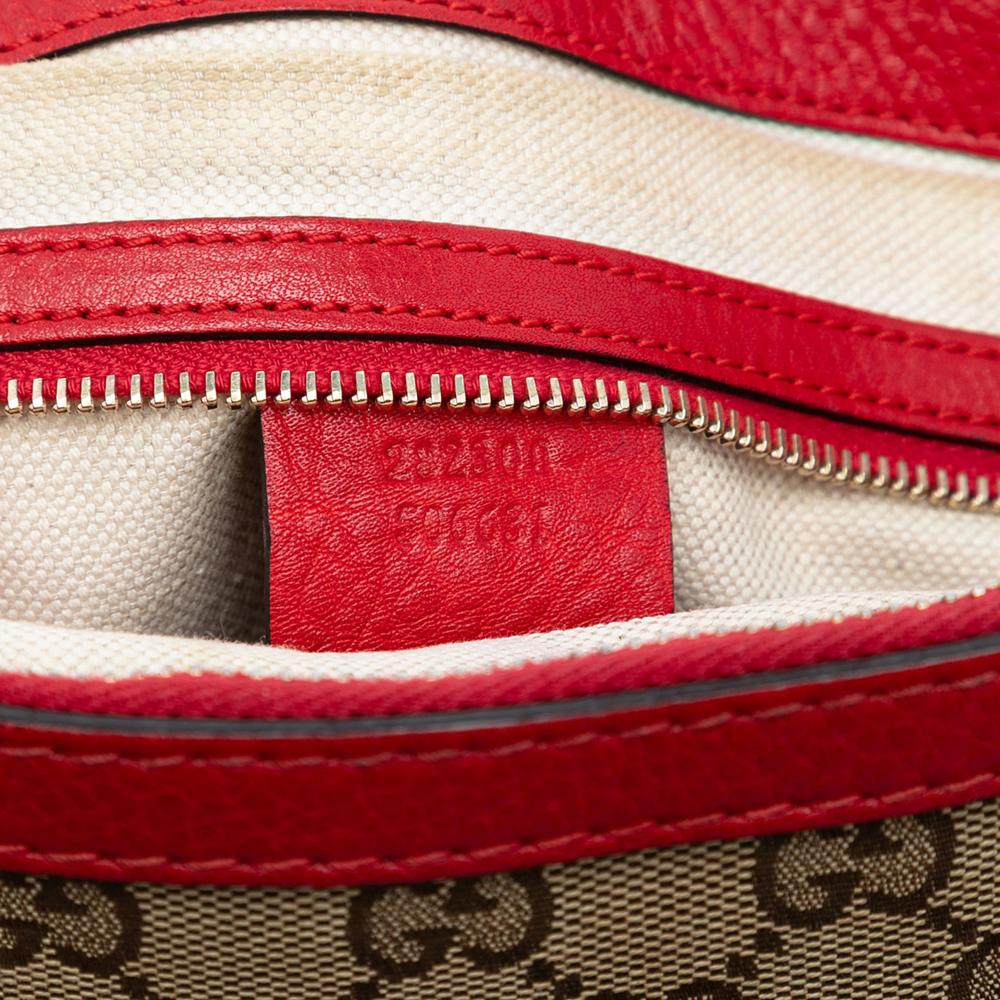 Gucci B Gucci Brown Beige Canvas Fabric GG Bella Satchel Italy