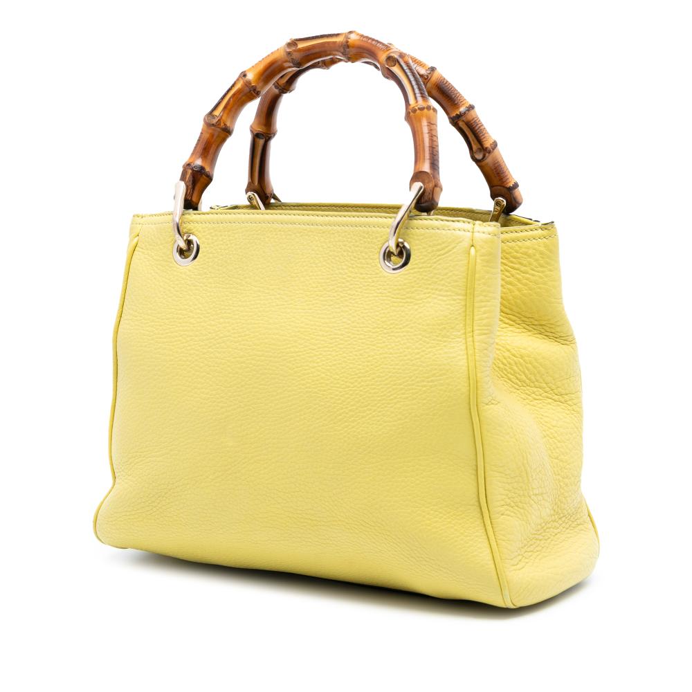 Gucci B Gucci Yellow Calf Leather Small skin Bamboo Shopper Satchel Italy