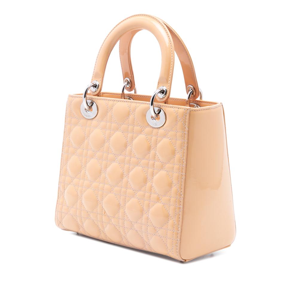 Christian Dior B Dior Brown Caramel Patent Leather Leather Medium Patent Cannage Lady Dior Italy