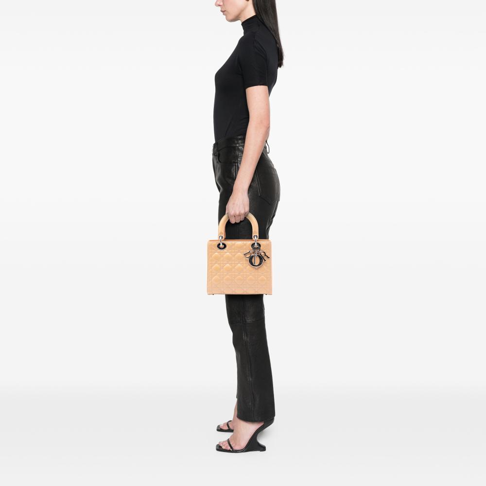 Christian Dior B Dior Brown Caramel Patent Leather Leather Medium Patent Cannage Lady Dior Italy