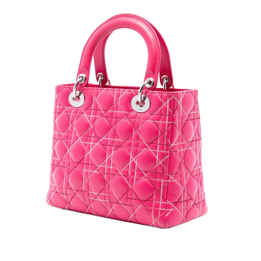 Christian Dior AB Dior Pink Hot Pink Lambskin Leather Leather Medium Lambskin Cannage Lady Dior Italy