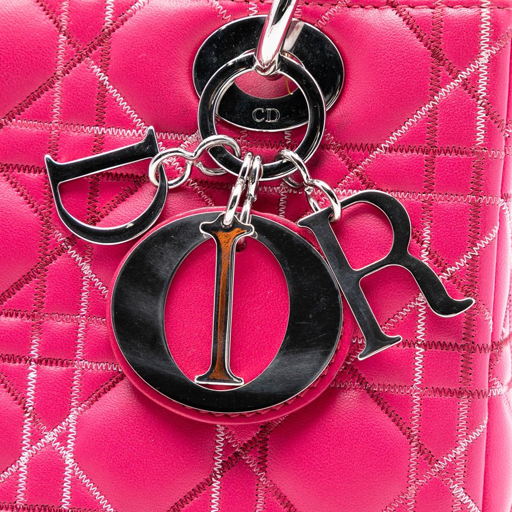 Christian Dior AB Dior Pink Hot Pink Lambskin Leather Leather Medium Lambskin Cannage Lady Dior Italy