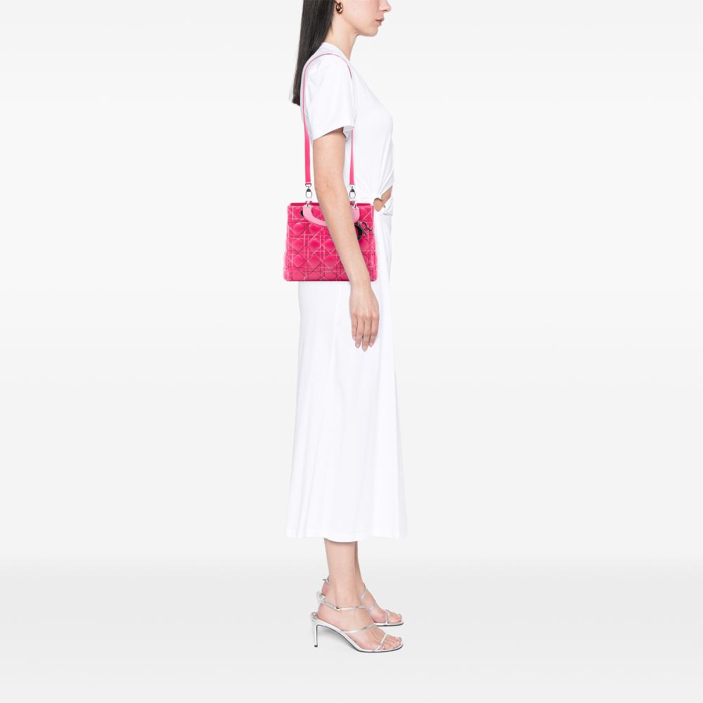 Christian Dior AB Dior Pink Hot Pink Lambskin Leather Leather Medium Lambskin Cannage Lady Dior Italy