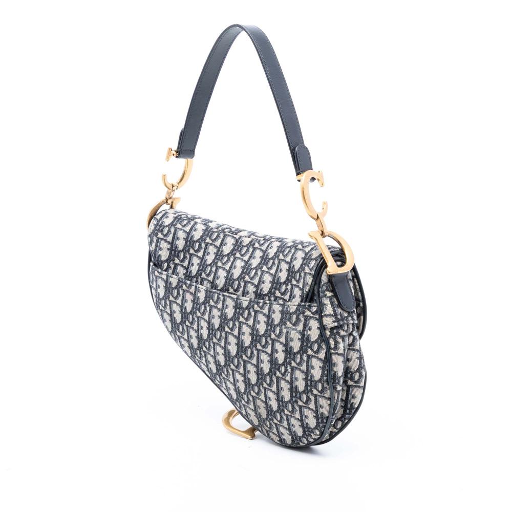 Christian Dior B Dior Blue Canvas Fabric Oblique Saddle Bag Italy