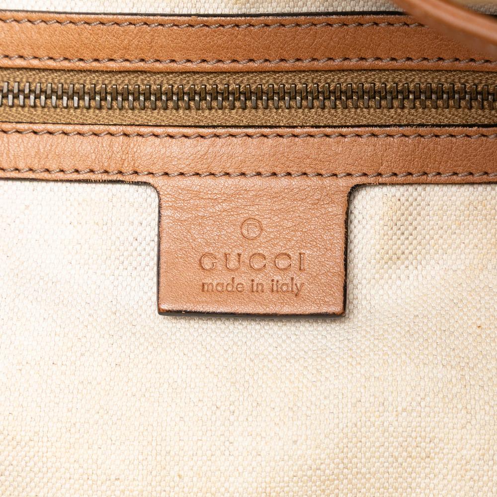 Gucci B Gucci Brown Beige Canvas Fabric GG Web Rania Drawstring Hobo Italy