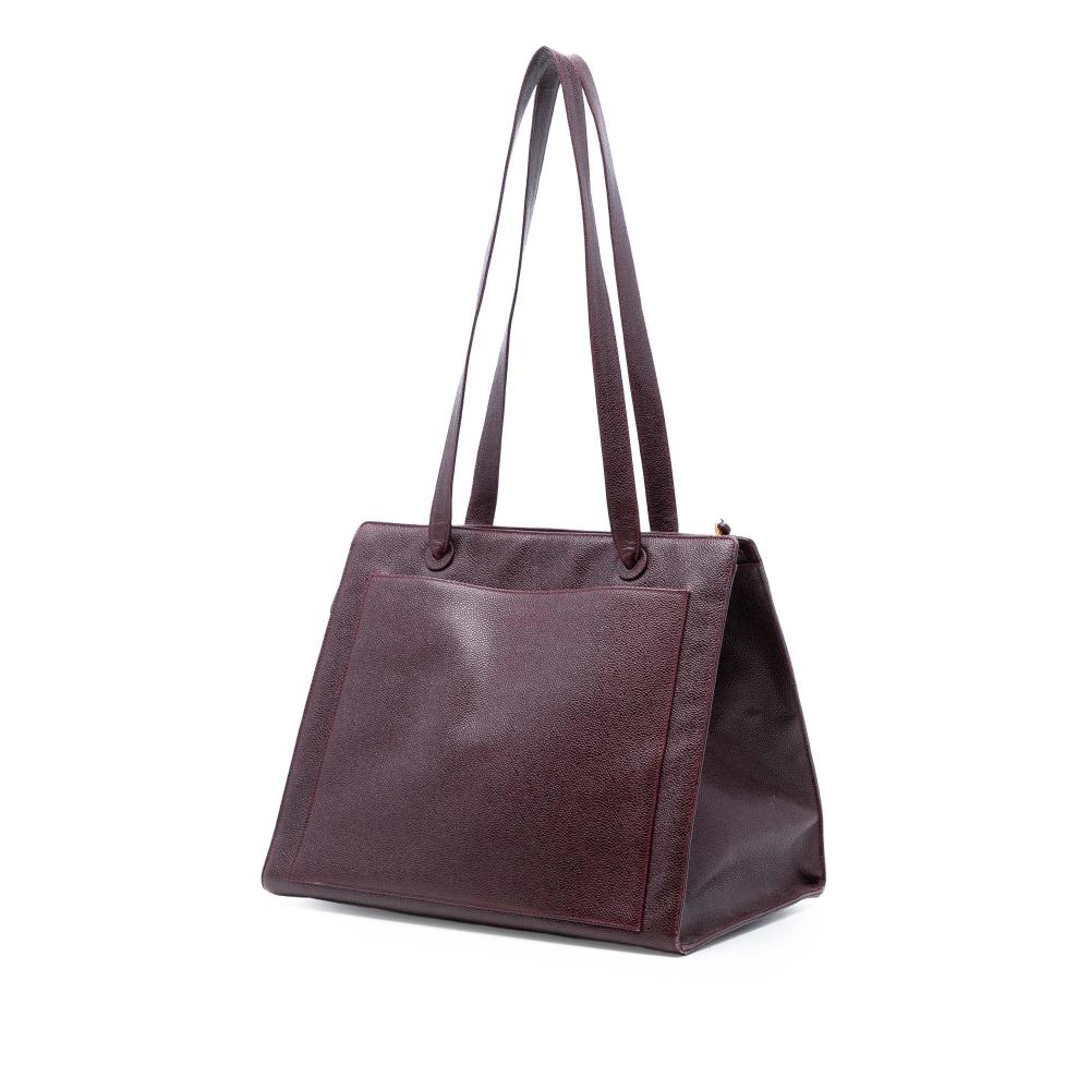 Chanel B Chanel Red Burgundy Caviar Leather Leather CC Caviar Tote Italy