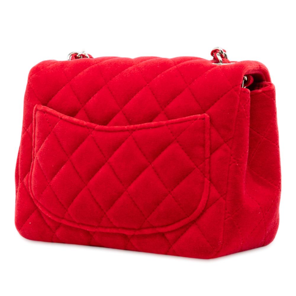 Chanel AB Chanel Red Velvet Fabric Mini Square Classic Single Flap France
