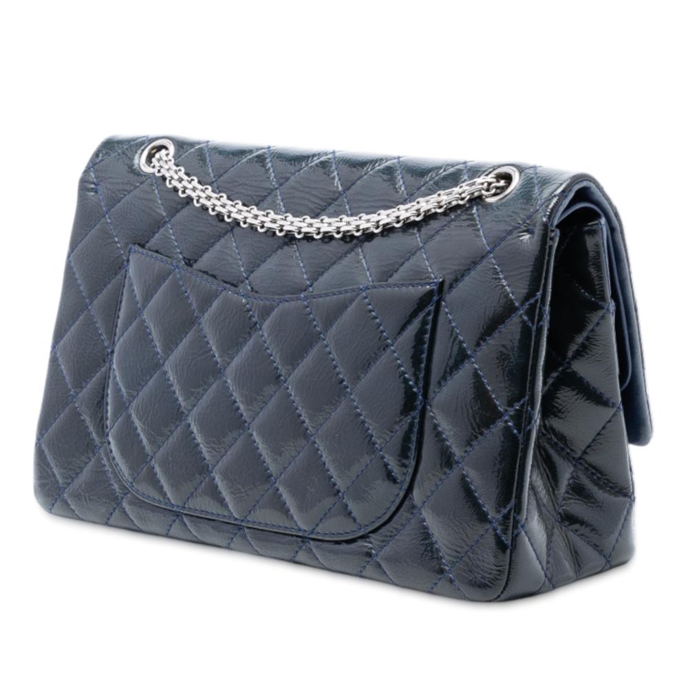 Chanel B Chanel Blue Navy Patent Leather Leather Reissue 2.55 Crinkled Patent Double Flap 227 France