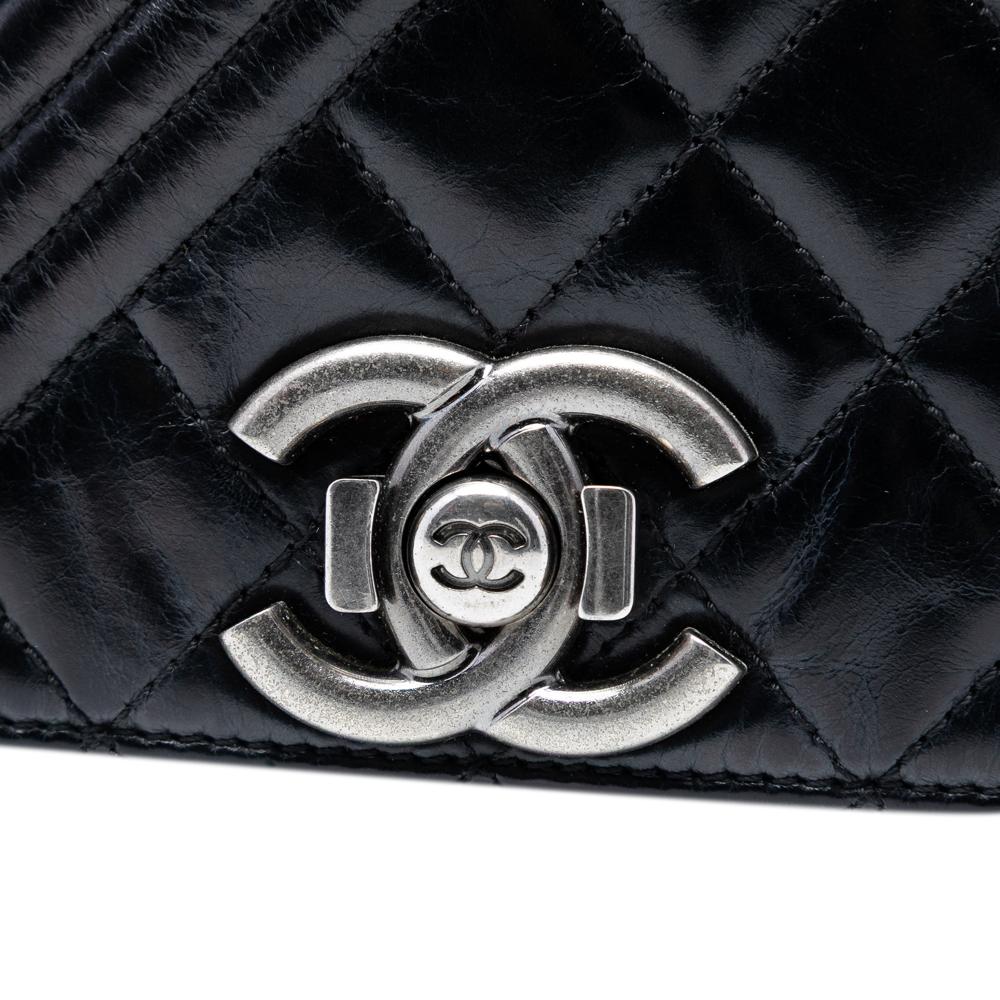 Chanel AB Chanel Black Calf Leather Large Glazed skin Coco Boy Flap Italy
