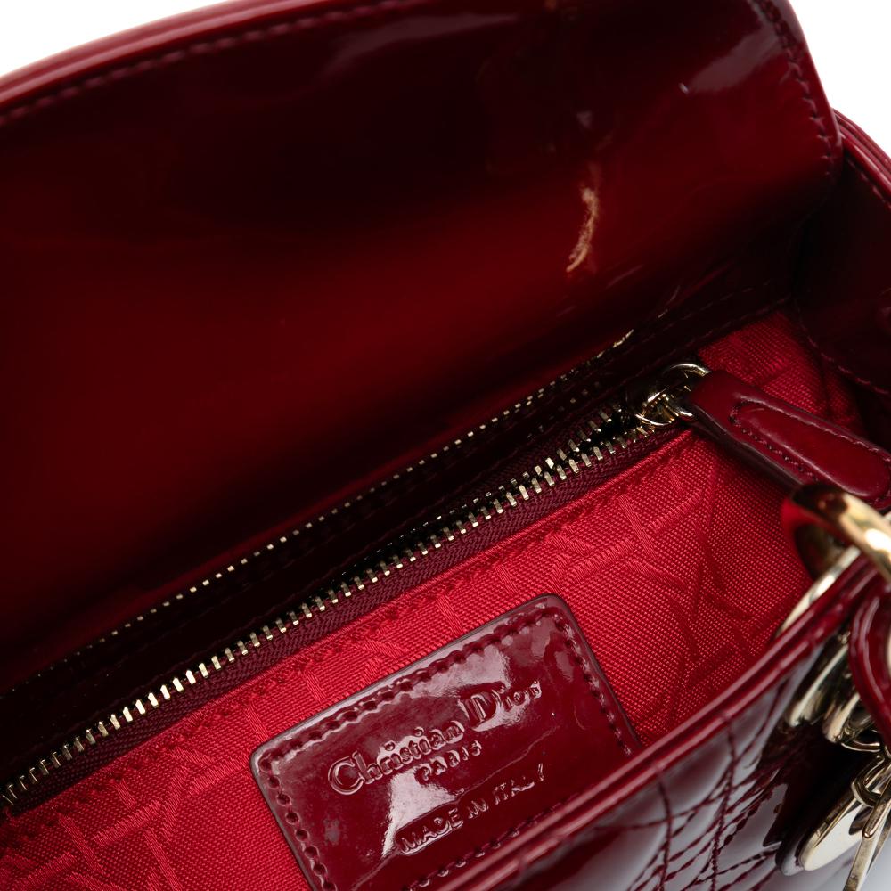 Christian Dior B Dior Red Dark Red Patent Leather Leather Mini Patent Cannage Lady Dior Italy