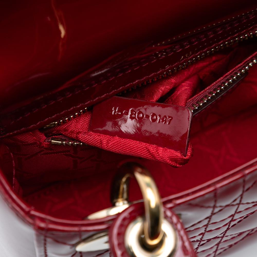 Christian Dior B Dior Red Dark Red Patent Leather Leather Mini Patent Cannage Lady Dior Italy