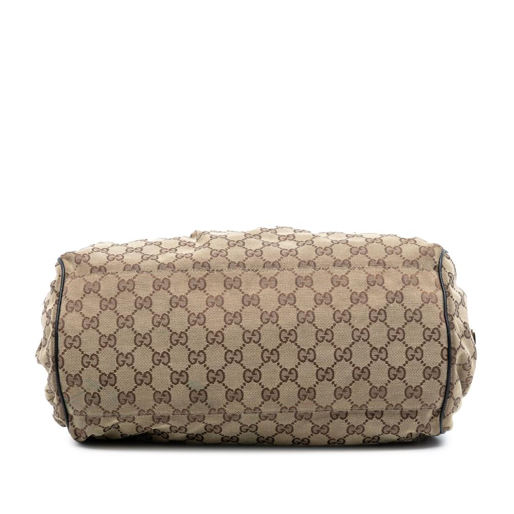 Gucci B Gucci Brown Beige Canvas Fabric GG Sukey Satchel Italy
