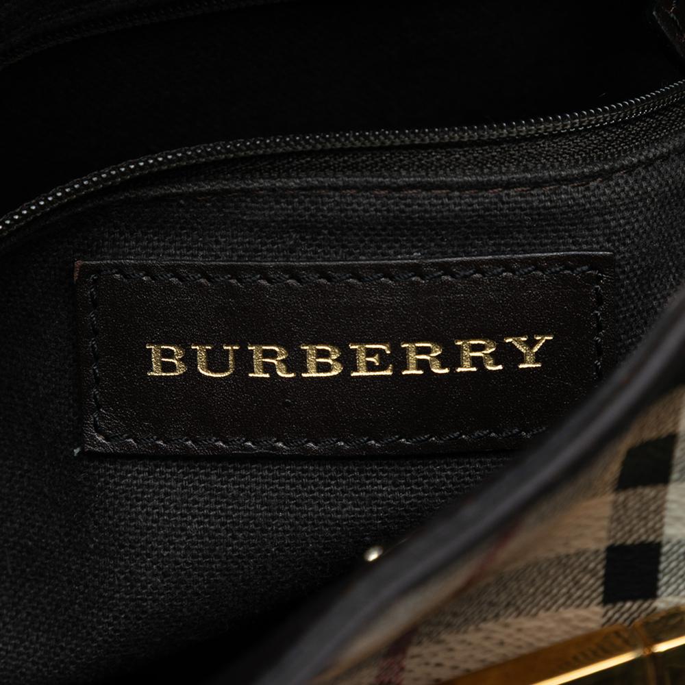 Burberry B Burberry Brown Beige Coated Canvas Fabric Medium Haymarket Check Willenmore Hobo Italy