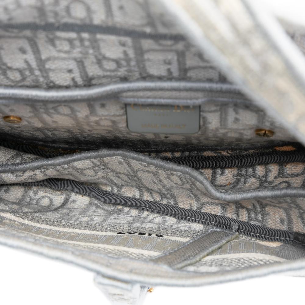 Christian Dior AB Dior Gray Canvas Fabric Oblique Embroidered Saddle Bag Italy