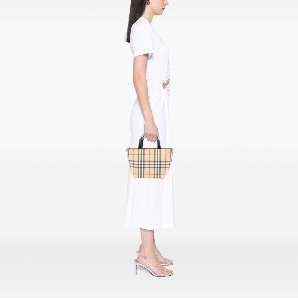 Burberry B Burberry Brown Beige Canvas Fabric Mini House Check Tote Italy