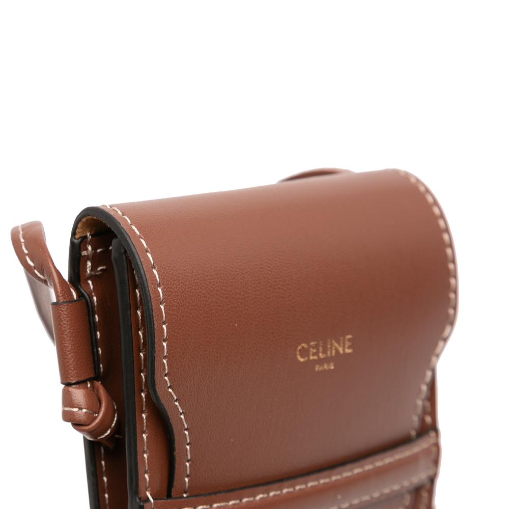 Celine AB Celine Brown Calf Leather Phone Pouch Flap Crossbody China