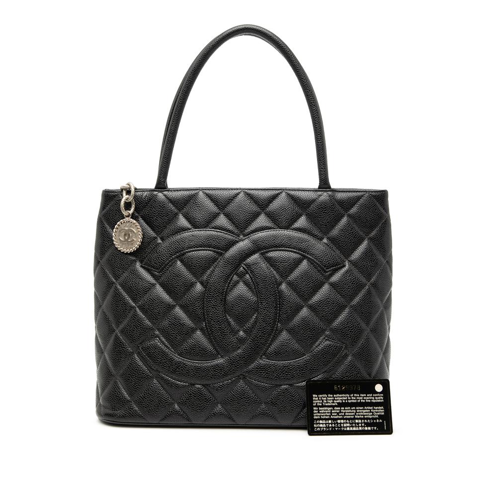 Chanel B Chanel Black Caviar Leather Leather Caviar Medallion Tote France