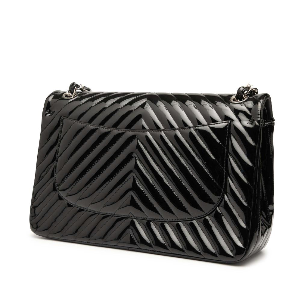 Chanel AB Chanel Black Patent Leather Leather Jumbo Classic Chevron Patent Double Flap Italy