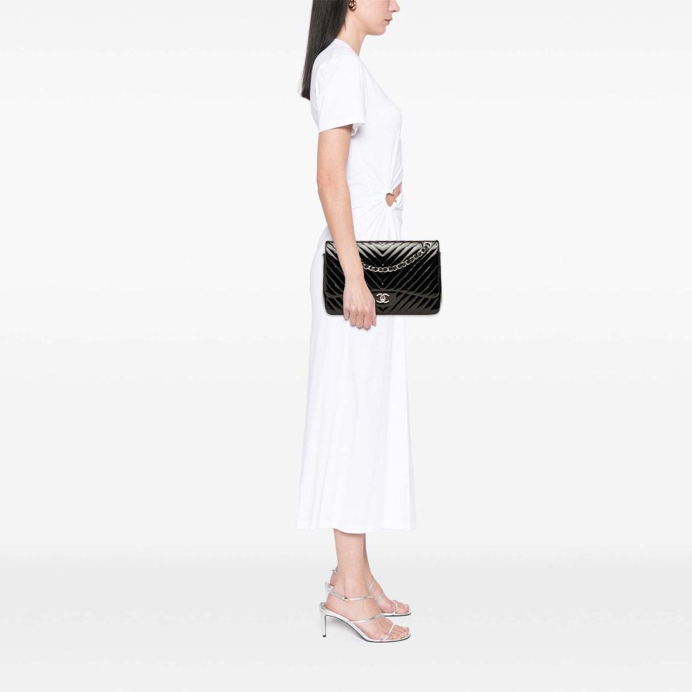 Chanel AB Chanel Black Patent Leather Leather Jumbo Classic Chevron Patent Double Flap Italy