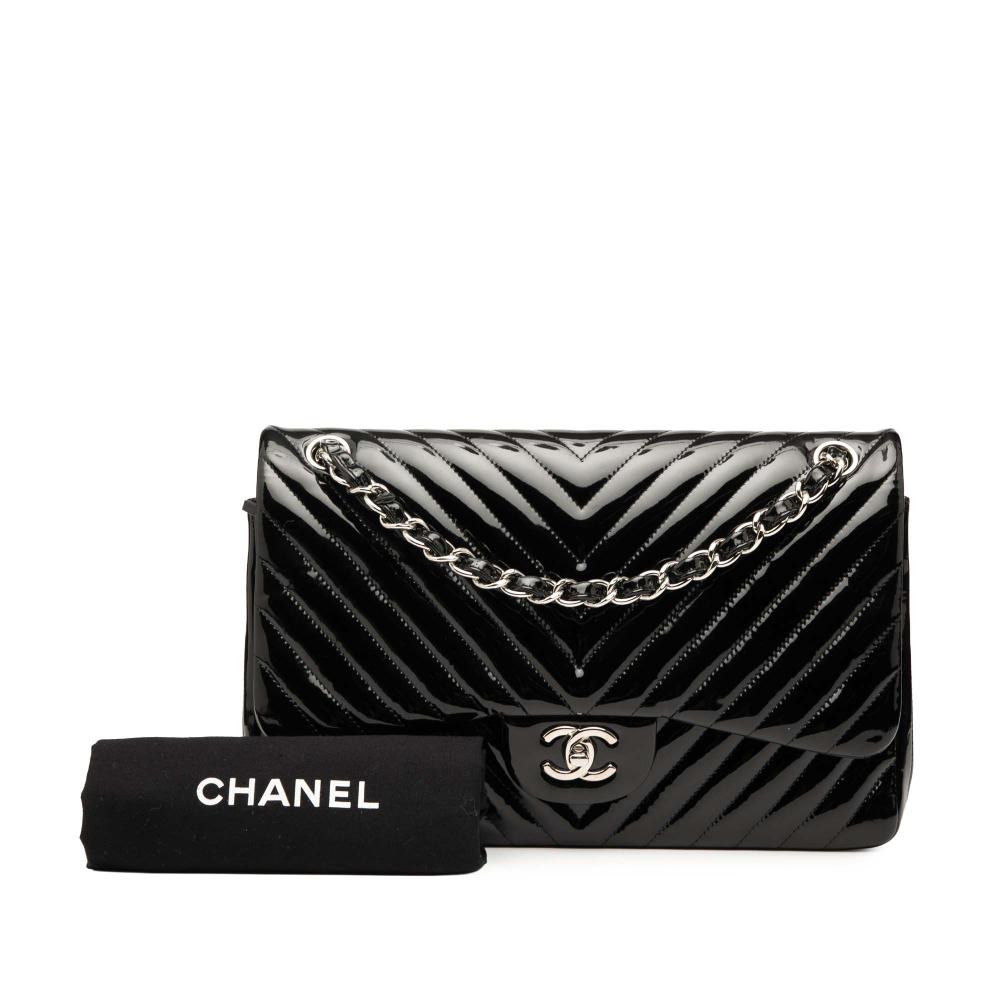 Chanel AB Chanel Black Patent Leather Leather Jumbo Classic Chevron Patent Double Flap Italy
