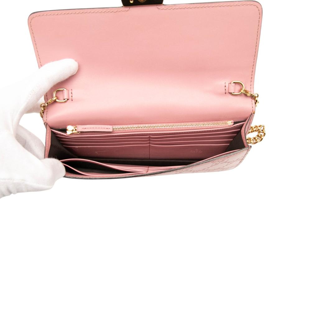 Gucci AB Gucci Pink Calf Leather Guccissima Icon Wallet On Chain Italy