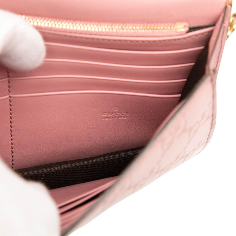 Gucci AB Gucci Pink Calf Leather Guccissima Icon Wallet On Chain Italy