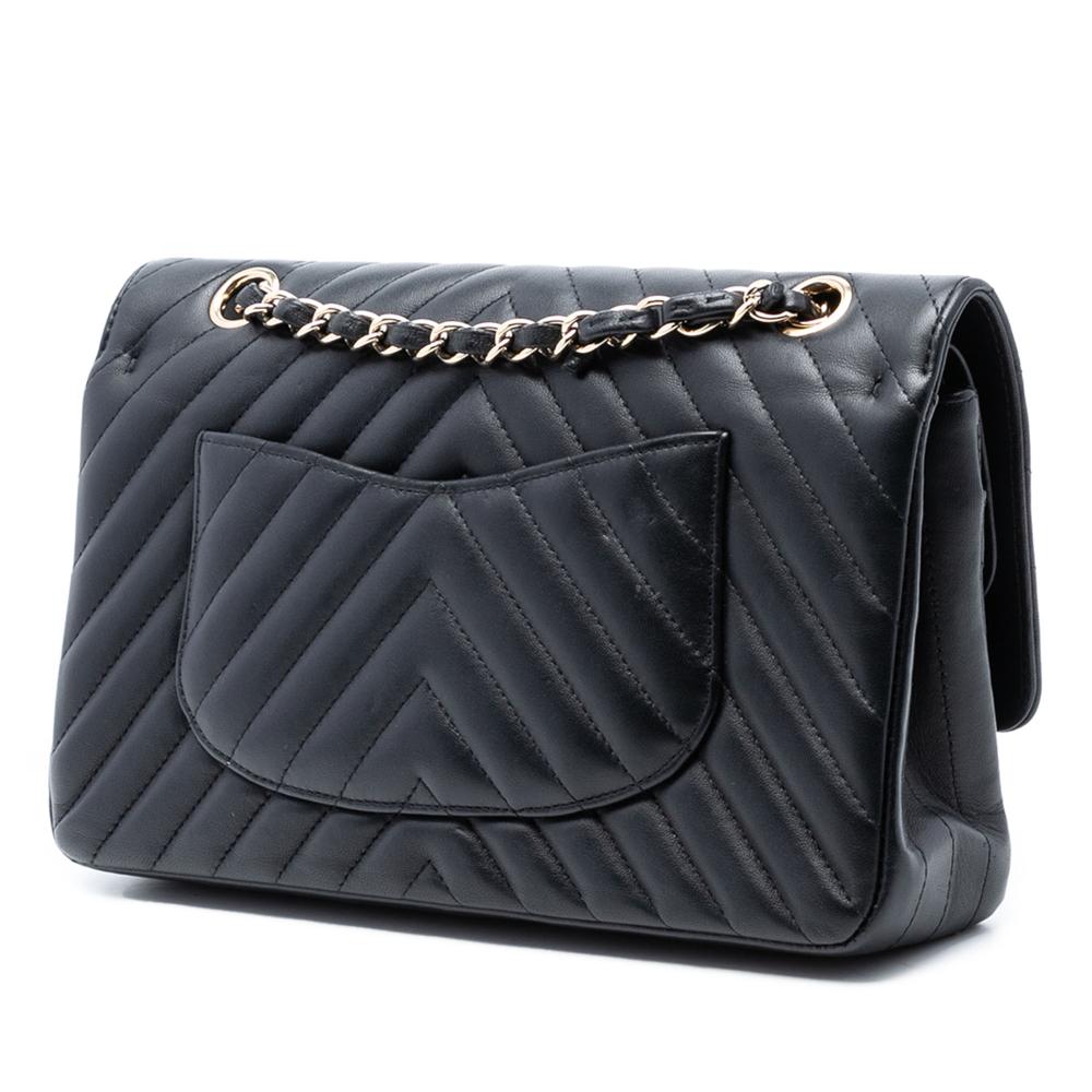 Chanel B Chanel Black Lambskin Leather Leather Medium Classic Chevron Lambskin Double Flap France