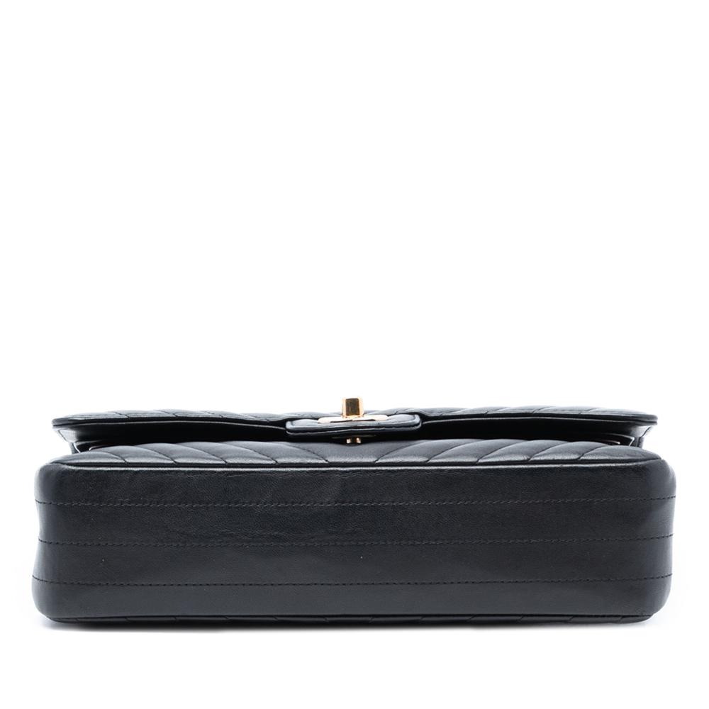 Chanel B Chanel Black Lambskin Leather Leather Medium Classic Chevron Lambskin Double Flap France