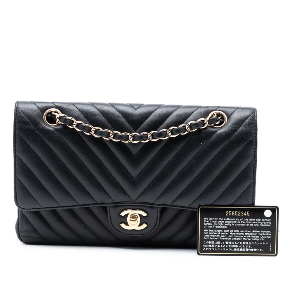 Chanel B Chanel Black Lambskin Leather Leather Medium Classic Chevron Lambskin Double Flap France