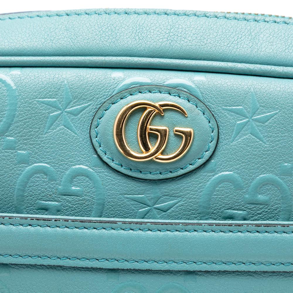 Gucci AB Gucci Blue Light Blue Calf Leather GG Star Embossed Crossbody Italy
