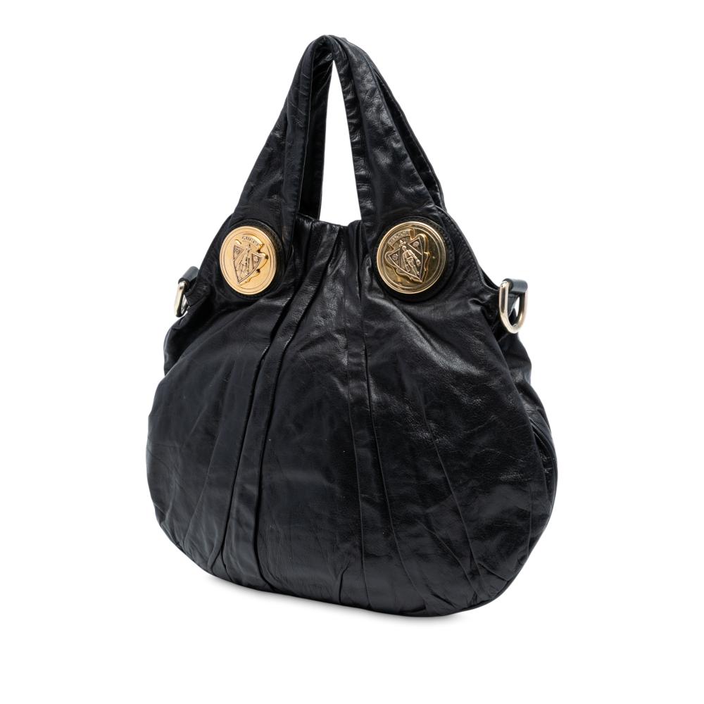 Gucci AB Gucci Black Calf Leather Medium Guccissima Hysteria Satchel Italy