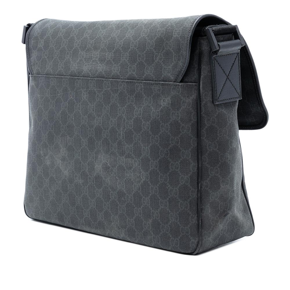 Gucci B Gucci Gray Coated Canvas Fabric GG Supreme Flap Messenger Bag Italy