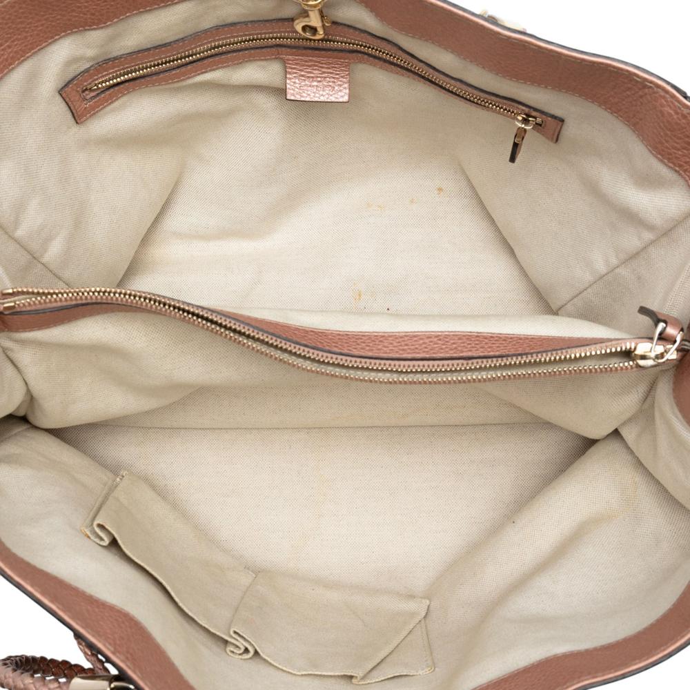 Gucci B Gucci Brown Beige with Pink Canvas Fabric Medium GG Bella Tote Italy